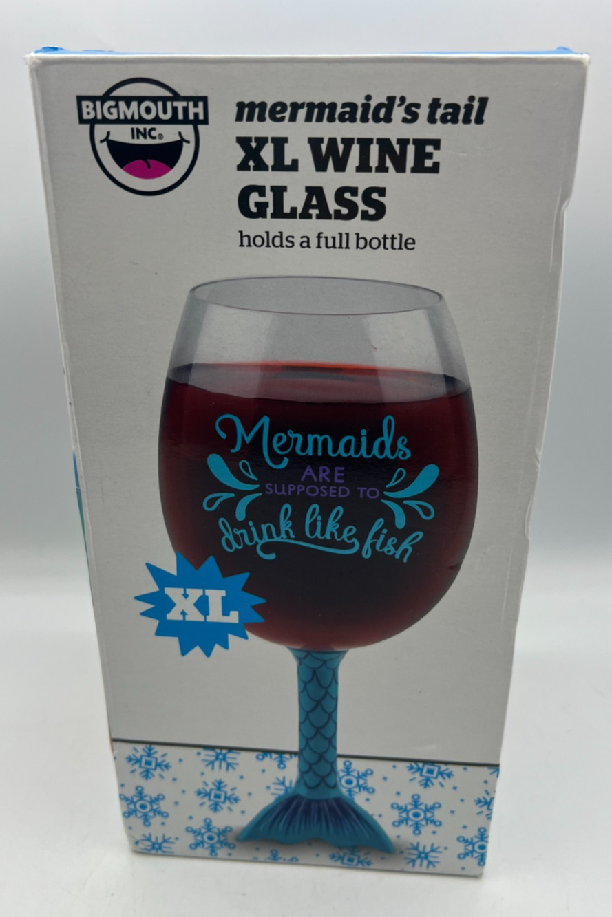 BigMouth Mermaid Tail XL Wine Glass Holds Full Bottle Novelty Stemware Gift Box